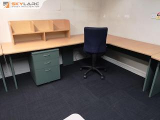 Office L-Shaped Corner Desk w/ Chair, Desktop Shelf, Mobile Drawer Unit