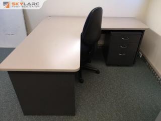 Office L-Shape Corner Workstation Desk w/ Mobile Drawer & Chair