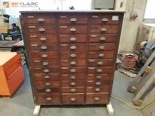 Vintage Wooden 30 Drawer Cabinet and Plumbing Supplies