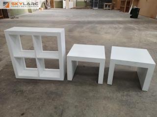 3x Contemporary White Home or Retail Display Tables & Shelf