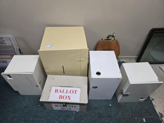 Assorted Ballot Boxes and Toilet Seat