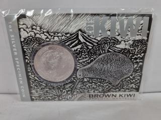 2019 Silver Specimen Kiwi Coin Brown Kiwi