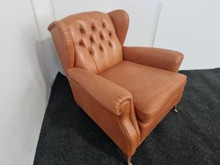 English Style Wingback Chair - Leather (Orange//Tan)