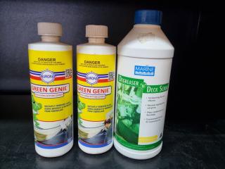 2x Aurora Green Genie Bottom Cleaner & 1x Marine Deck Scrub