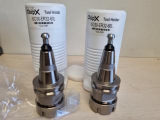 2x ChipX ISO30-ER32-60L Tool Holders, New