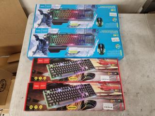 4x Hoco USB Corded Gaming Keyboard & Mouse Sets, New