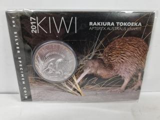 2017 Silver Specimen Kiwi Coin Rakiura Tokoeka