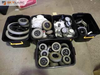 Assorted Lot of Used Electric Wheelchair Tyres, Wheels & Castors