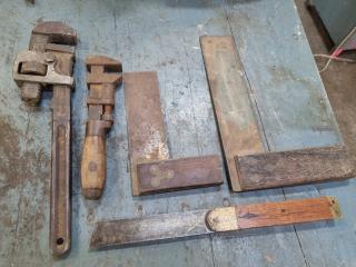 Assorted Antique Tools, Wrenches, Engineer Squares