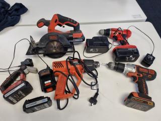 Assorted Black & Decker Power Tools, Drills, Saw, Heat Gun