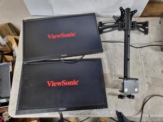 2x ViewSonic 24" LED Monitors w/ Desk Mount Dual Monitor Stand