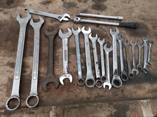 19x Assorted Wrenches, Spanners, Breaker Bar, & More