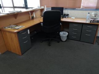 Large Office L-Shaped Desk Workstation w/ Chair & 3x Drawer Units