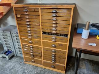 Vintage Antique Wooden Parts Drawer Cabinet