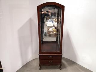 Vintage Mirrored Glass Wooden Display Cabinet