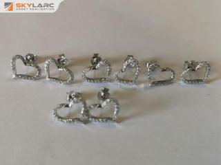 4x Pairs of Heart Stud Earrings w/ CZ Stones