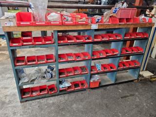 Assorted Nuts, Bolts, Washers & More w/ Bins & Rack