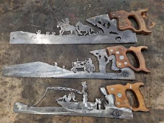 3x Vintage Hand Saw Artwork