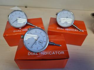 3x Dial Indicators, 0-10mm Range, New