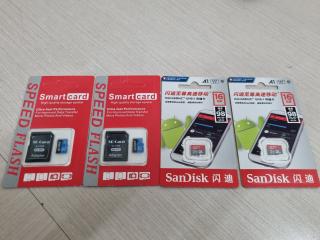 4x MicroSD Cards by Sandisk and Alunx, 16Gb & 8Gb, New