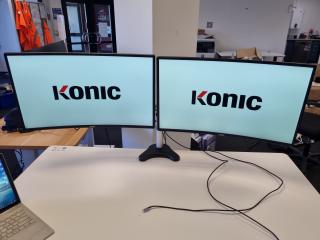 2x Konic 27" Full HD Curved LED Monitors w/ Dual Monitor Stand