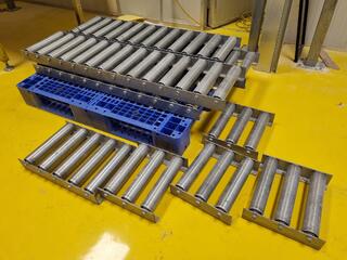 9x Stainless Floor Pallet Roller Conveyors