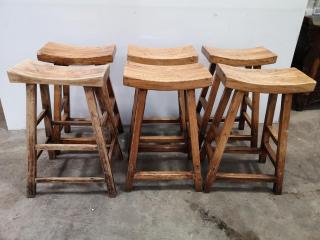 6x Solid Wood Rustic Styled Stool Seats for Home or Cafe