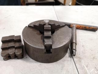 155mm Dia 3-Jaw Lathe Chuck w/ Key & Spare Jaws