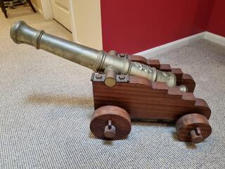 Antique Brass Salute Cannon on Wood Frame
