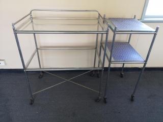 2x Vintage Retro Glass Serving Carts