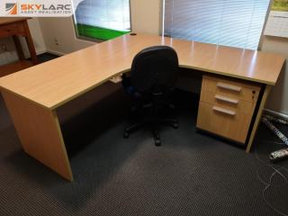 Office L-Shape Corner Workstation Desk w/ Mobile Drawer & Chair