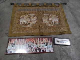 Assorted Thai Thailand Related Decor Items, Banner, Artwork, Royal Family