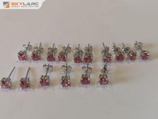 8x Pairs of Silver Stud Earrings w/ 5mm CZ Pink Stones