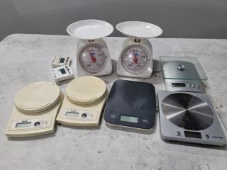 7x Assorted Benchtop Kitchen Scales + 2x Timers