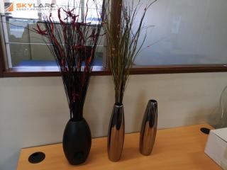 3x Decorative Artificial Grass W/ Stylish Vases