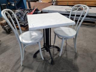 Cast Iron Cafe Table w/ 2x Wood Chairs