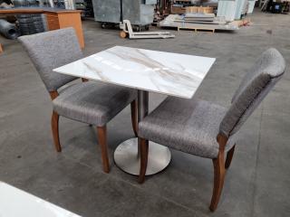 Modern Faux Marble Top Cafe Table w/ 2x Chairs