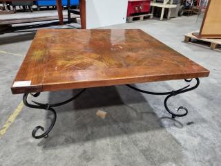 Rustic Wood Board Coffee Table w/ Classic Styled Metal Support