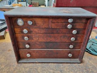 Antique / Vintage Wood Benchtop Tool Drawer Cabinet w/ Contents