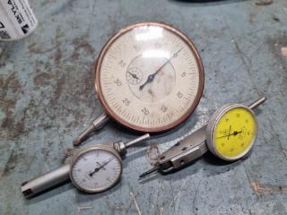 3x Dial Indicator Gauges by Mtitutoyo and Baty