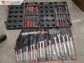 Powerbuilt 2x Screw Driver Sets and 1x Combination Spanner Wrench Set