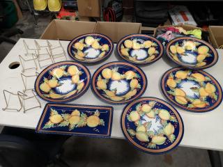 Assorted Porcelian Serving Bowls, Plates + Picture Frame Holders