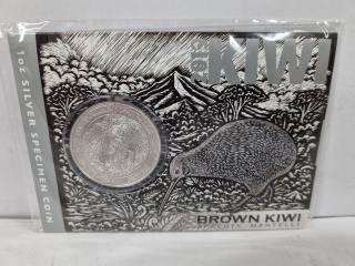 2019 Silver Specimen Kiwi Coin Brown Kiwi