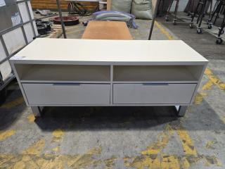 White TV Unit with Two Drawers and Open Shelves
