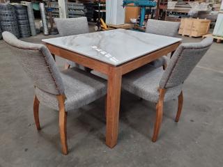 Modern Faux Marble Top Hardwood Dining / Cafe Table w/ 4x Chairs