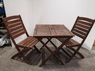 Outdoor Wooden Folding Table & 2x Chairs for Home Deck or Cafe