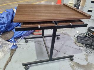 Mobile Table Trolley w/ Rotating Top & 2x Pull-out Side Boards