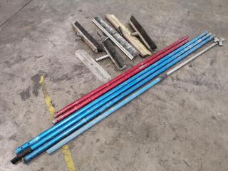 Assorted Concrete Pouring Brooms, Roller, w/ Poles