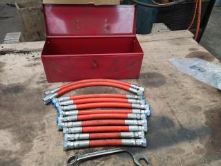 11x 3/8" 2250psi Industrial Hydraulic Hoses w/ Steel Case