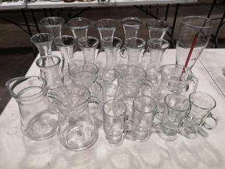 21x Assorted Glass Water Pitchers, Mugs